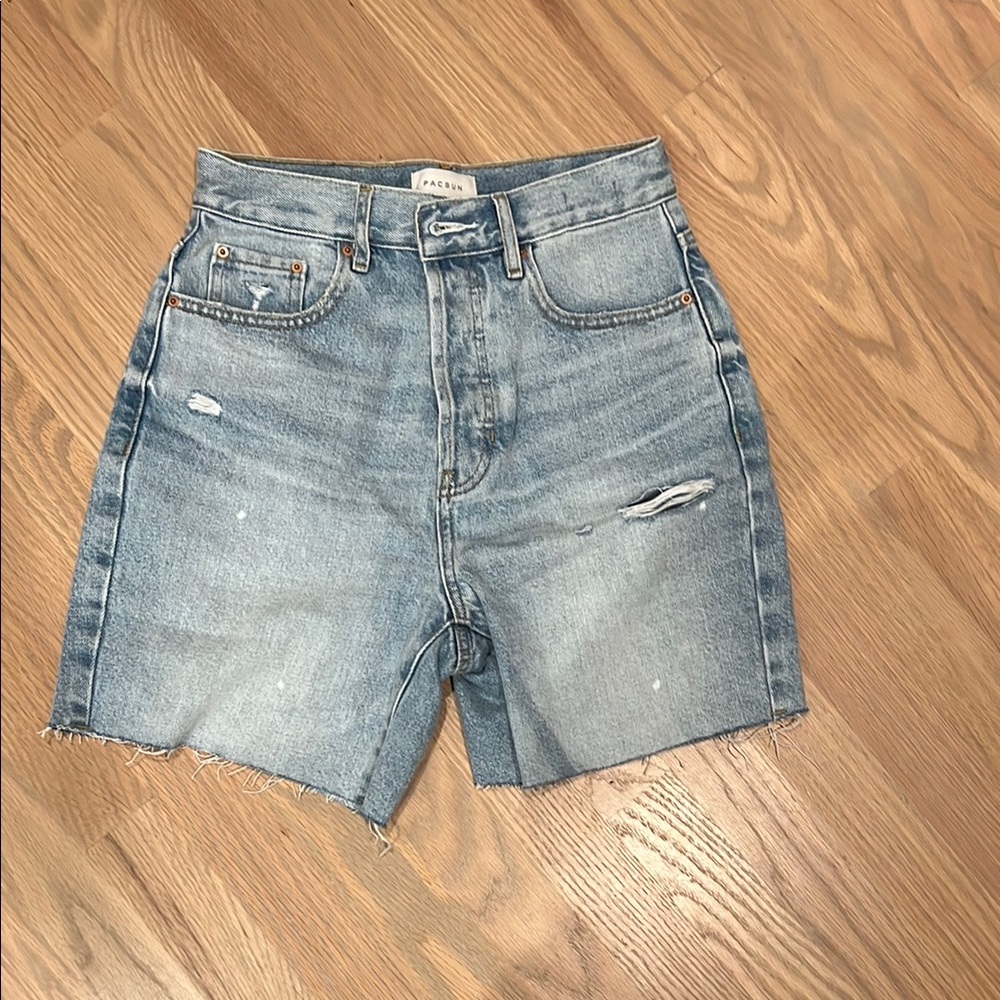Agolde Faded Blue Distressed Jean Shorts